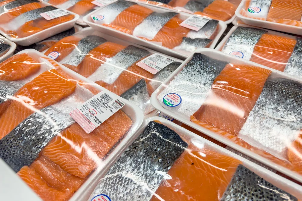 farmed salmon grocery store supermarket
