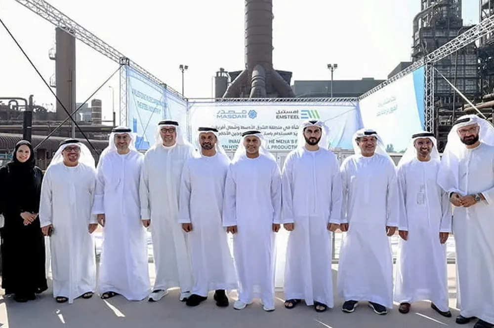 Masdar and Emsteel executives at the project in Abu Dhabi.