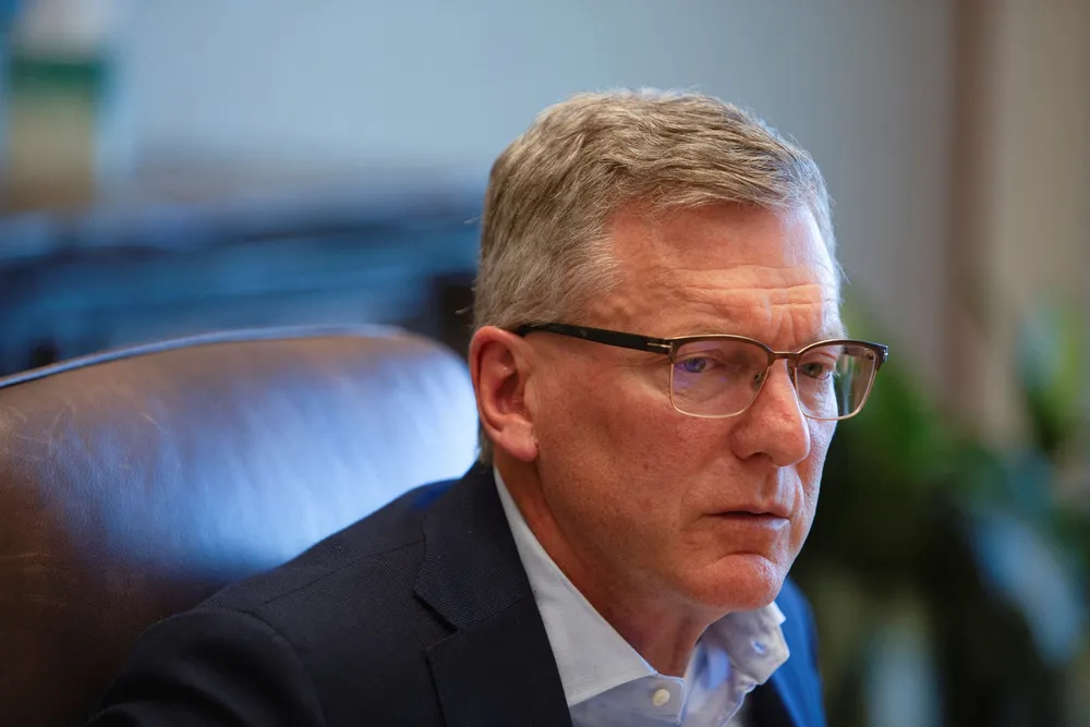 Phillips 66 chief executive Mark Lashier talks about the company's plans to raise over $3 billion from the sale of unwanted assets, during a media event in Houston, Texas, US on 26 March 2024.