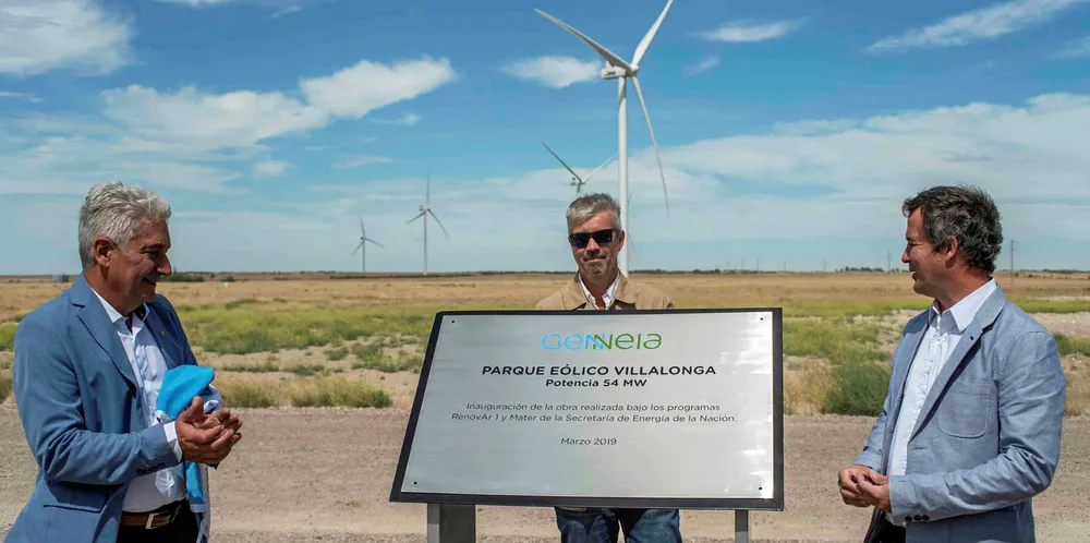 Genneia and government officials inaugurate Parque Eolico Villalonga: Jose Luis Zara, Patricio Neffa, Esteban Perez Andrich