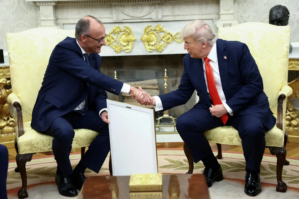 Tysklands forbundskansler Friedrich Merz var på visitt hos president Donald Trump i Det hvite hus torsdag.