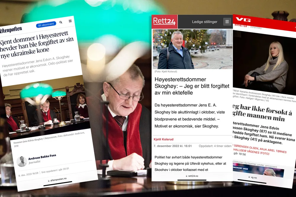 Jens E. Skoghøy er høyesterettsdommer og har beskyldt sin ukrainske kone for å ha forgiftet ham. Hun tilbakeviser dette.
