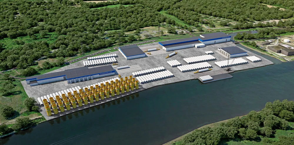 CGI of Equinor's planned redevelopment of the Port of Albany, in New York, as an offshore wind tower factory