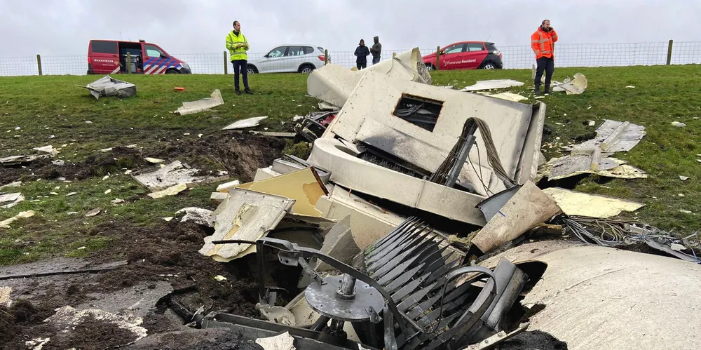 Fire teams said it was lucky nobody was passing when the turbine fell.