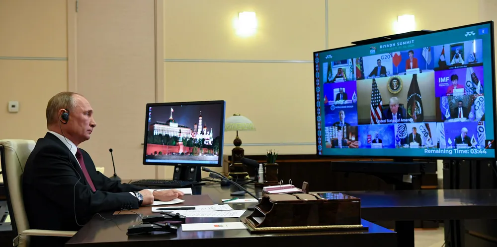Russian president Vladimir Putin at the G20 virtual summit in November 2020.