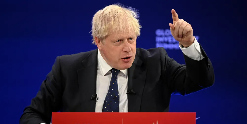 UK Prime Minister Boris Johnson at the 'Global Investment Summit' in London