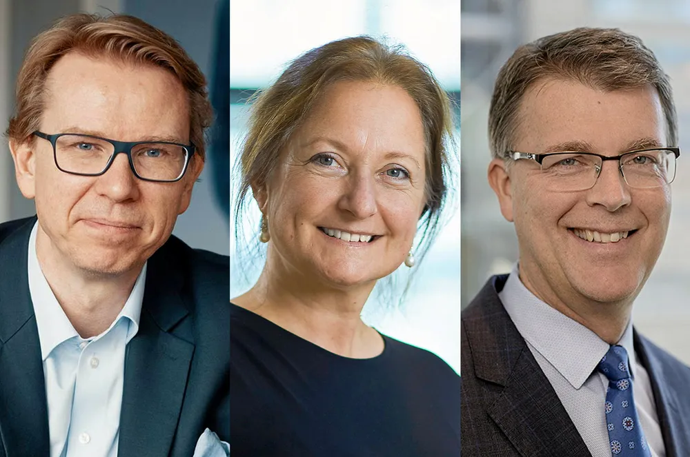 Leif Arne Jensen (PWC), Christin Bøsterud (EY) og Sjur Gaaseide (Deloitte) kan registrere at de største kraftkonsernene betalte mer enn 30 prosent mer for revisjonen i fjor, enn ett år tidligere.