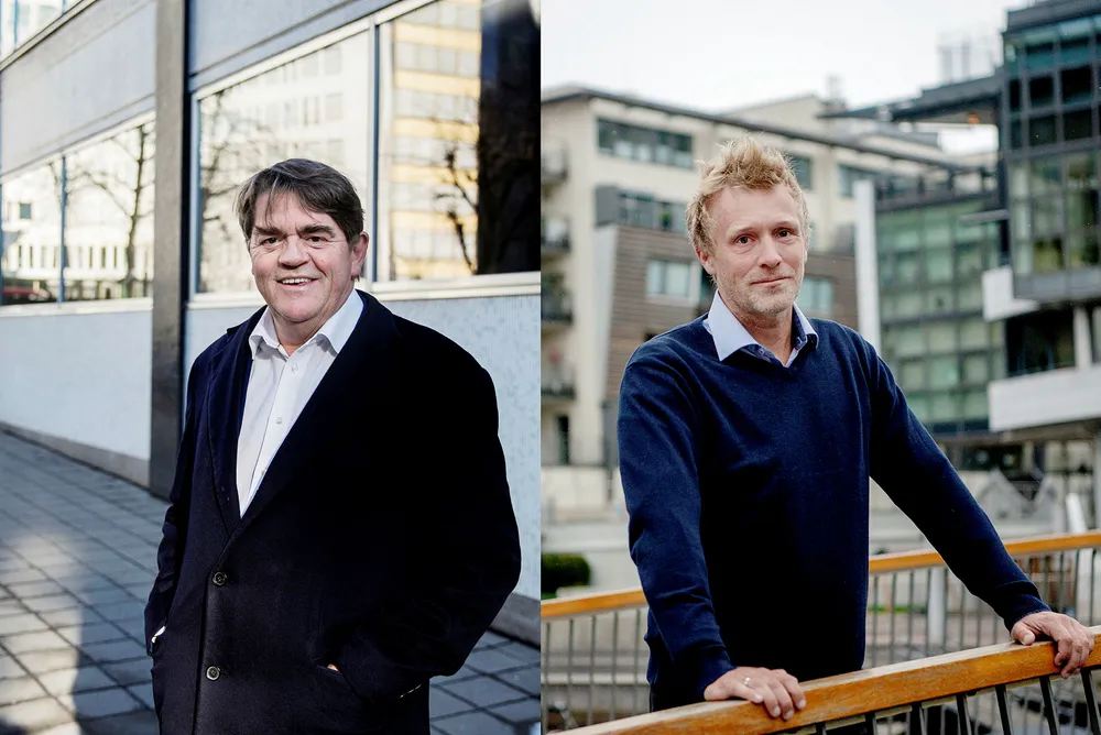 Jan Petter Sissener (til venstre) og Martin Mølsæter har kastet seg over to av børsens nyeste medlemmer, Sats og Norske Skog.