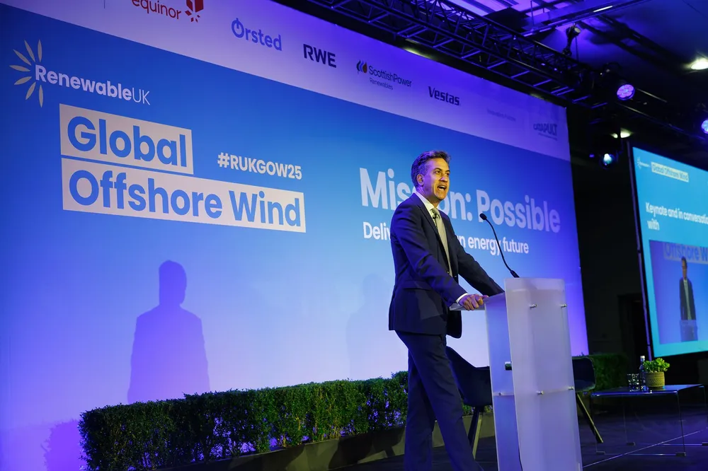 Miliband speaking at the Global Offshore Wind summit taking place in London today.