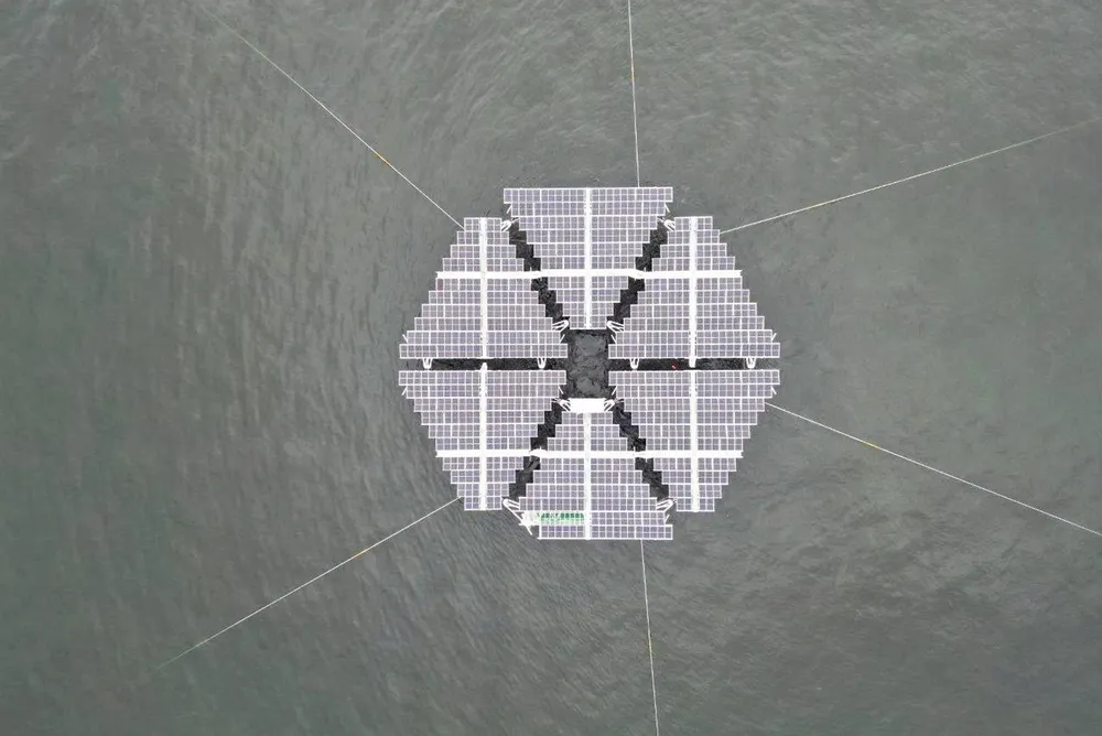 An image of the Merganser floating solar pilot.
