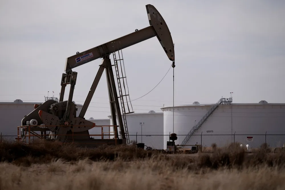 A pump jack operates near a crude oil reserve in the Permian basin near Midland, Texas, US on 18 February 2025.