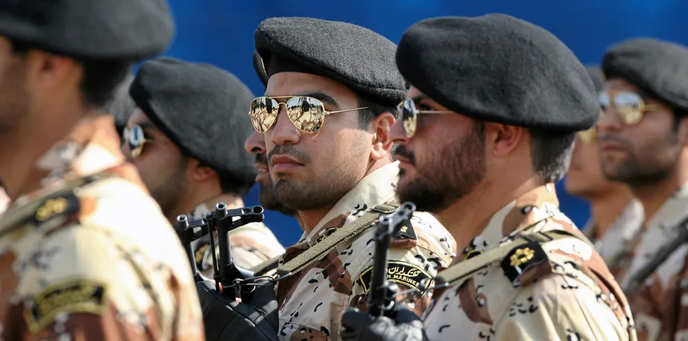 Iranian soldiers take part in an annual military drill.