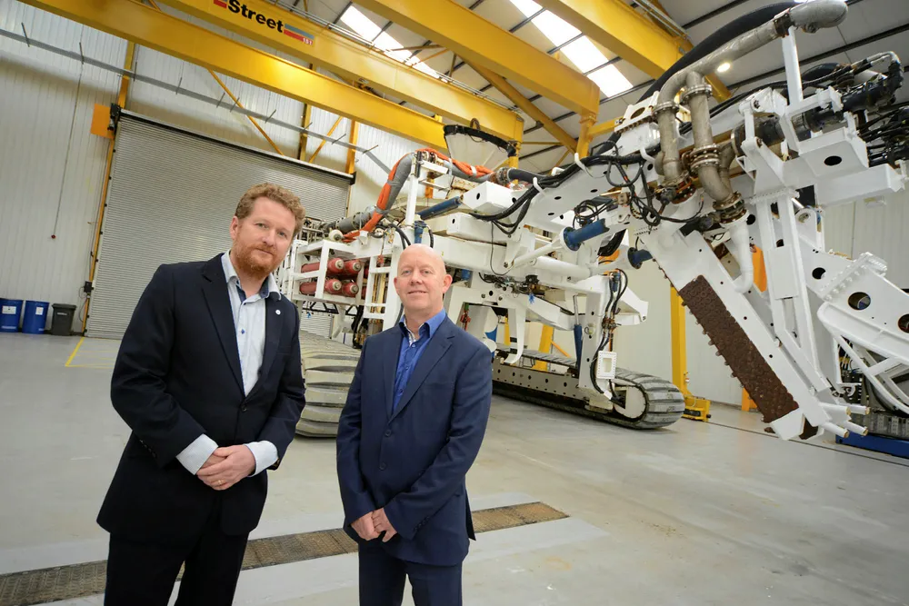 Pierre Boyde (left) and Martin Lawlor, chief executive at the Port of Blyth (right) inside the DeepOcean offshore base