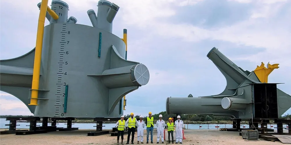 Construction at France's Eiffage Metal of tension-leg platforms for SBM's trio of floating wind platforms for EDF's 25MW PGL project in the Mediterranean