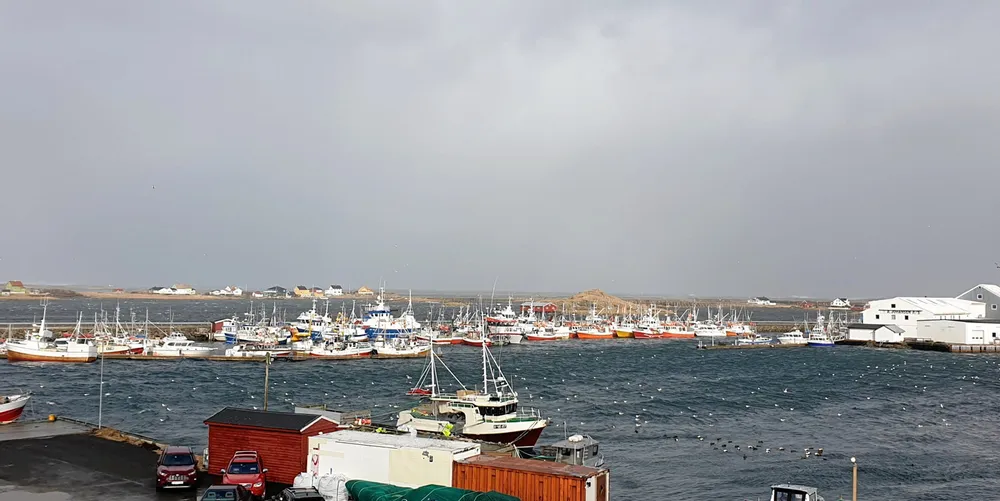 Det er uvær og landligge på Røst på onsdag, hvor et stort antall kystfiskebåter nå har base under vinterfisket.
