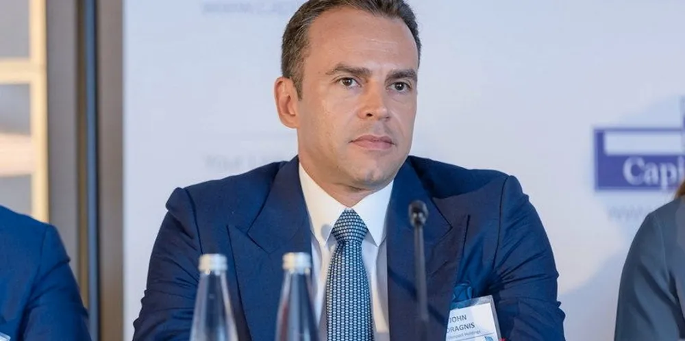 Goldenport Holdings chief executive John Dragnis speaks at the Capital Link Maritime Leaders Summit in Athens. His family-owned companies include Goldenport Shipmanagement and OceanGold Tankers.