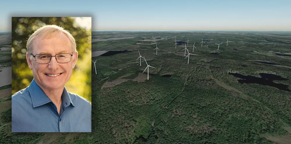Et illustrasjonsbilde av Buer Rønneld vind- og solpark og bilde av leder for prosjektutvikling i Zephyr, Johnny Hansen.