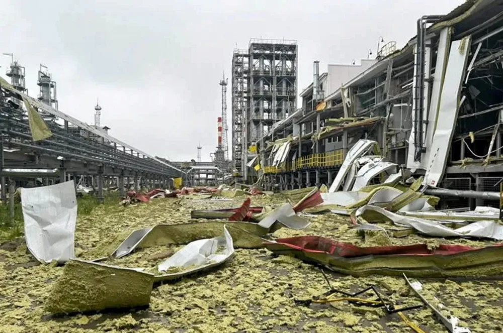 Damage seen after an explosion at a gas and condensate processing installation operated by Russian player Rospan in West Siberia.