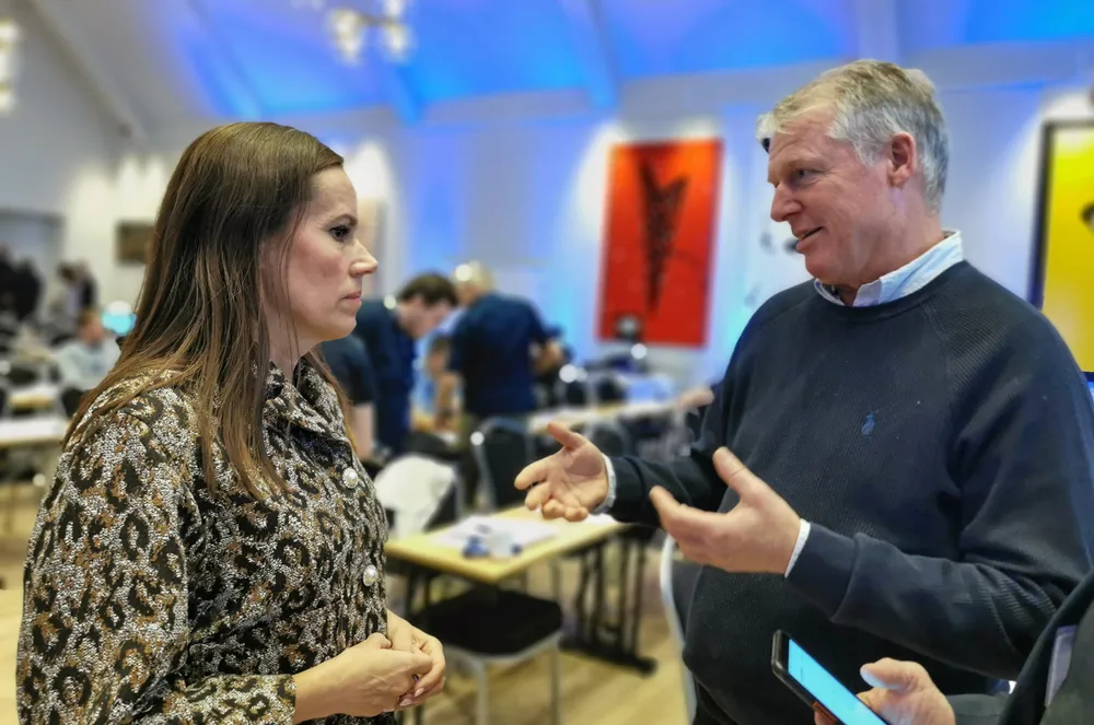Audun Maråk i Fiskebåt fikk avklart av Marianne Sivertsen Næss på årsmøtet i Sør-Norges Fiskarlag at Island ikke har noe torsk å hente fra de norsk-russiske fiskeriforhandlinger om blant annet tredjelandskvoter.