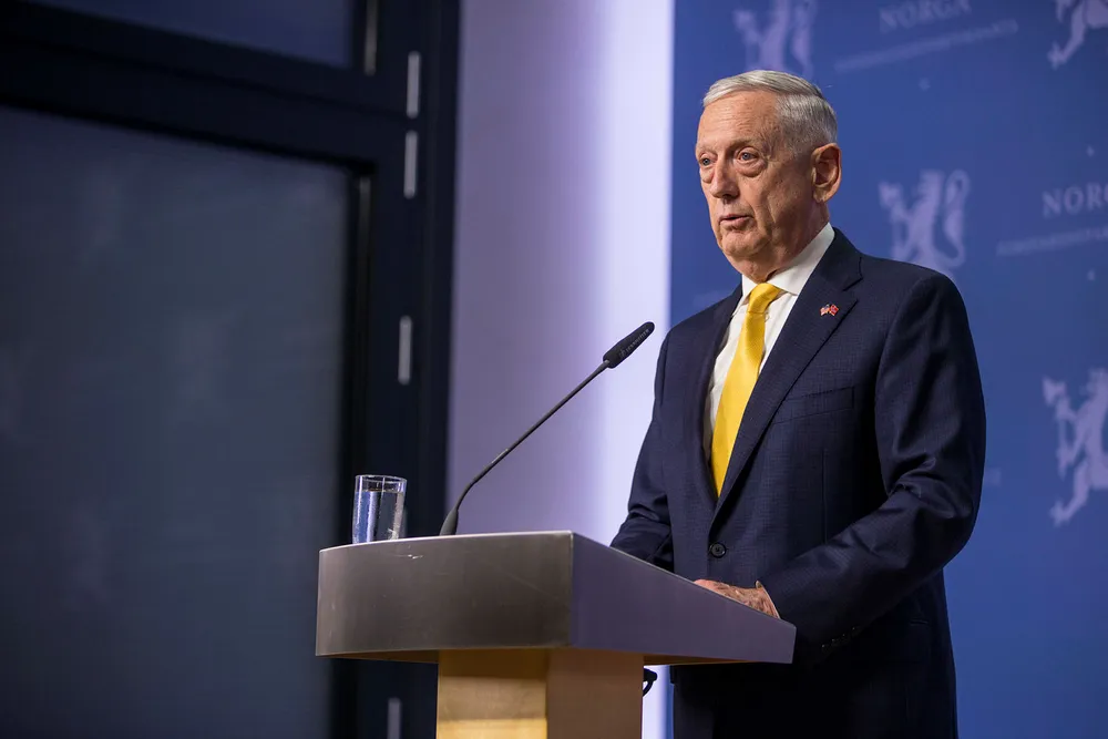 USAs forsvarsminister Jim Mattis under et besøk i Oslo tidligere i år.