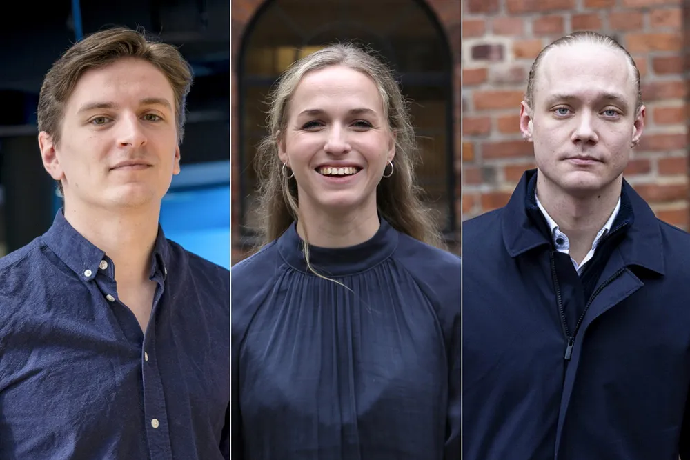 Leder i Unge Høyre Ola Svenneby (fra venstre), leder Ane Breivik i Unge Venstre og FpU-leder Simen Velle.