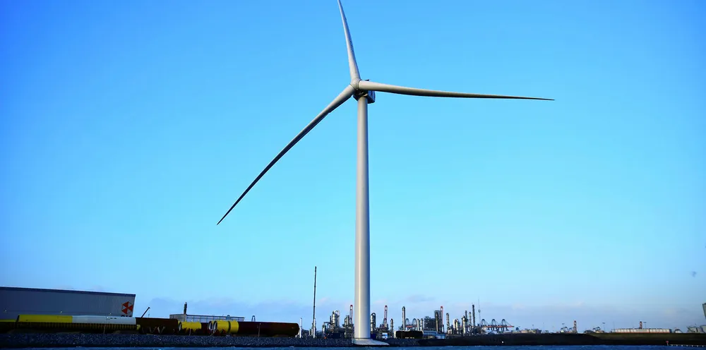 The GE 12MW Haliade-X prototype in the Port of Rotterdam, the Netherlands