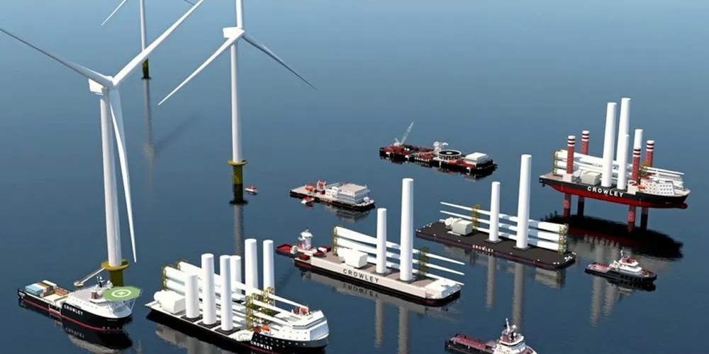 CGI of wind turbine installation vessels at Salem Harbor, Massachusetts