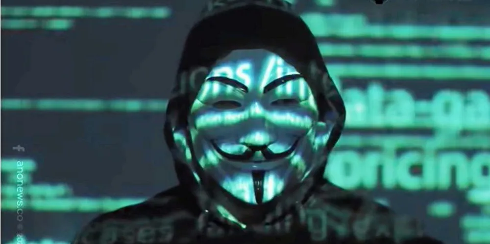 A screenshot of a message from cyber hacking group Anonymous. The group has declared "Cyber war" on Russia over its invasion of Ukraine.