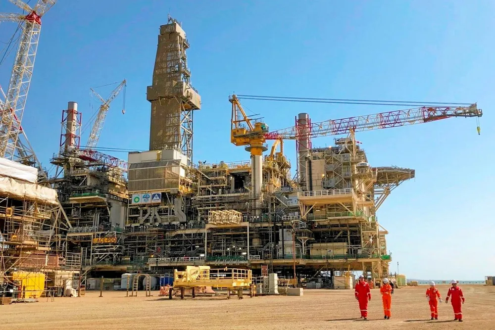 On schedule: Azeri Central East topsides under construction at a fabrication yard in Azerbaijan.