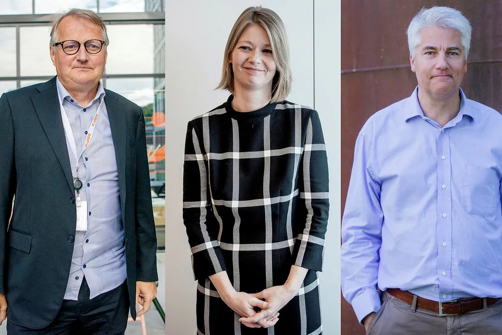 Ekspertene frykter uvanlig høy arbeidsledighet også neste år. Fra venstre: Tidligere DNB-sjef Rune Bjerke, visesentralbanksjef Ida Wolden Backe og sjeføkonom Øystein Dørum i NHO.