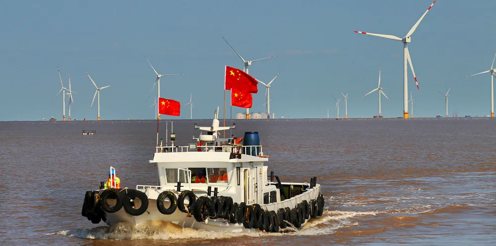 A view of an offshore wind farm of China Longyuan Power.