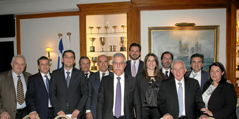 Andros Maritime Association board members and speakers at their debut event at the Yacht Club of Greece, Piraeus. (From left) Ioannis Paleokrassas, Michael Gialouris, Evangelos Candiotis, Leonidas Kambanis, Stamatis Kouloumpis, Iakovos Kourtesis, Dimitris Giginis, Maria Kyratsoudi, Vassilis Sarris, Spiros Polemis, Leonidas Polemis and Marianna Fotopoulou