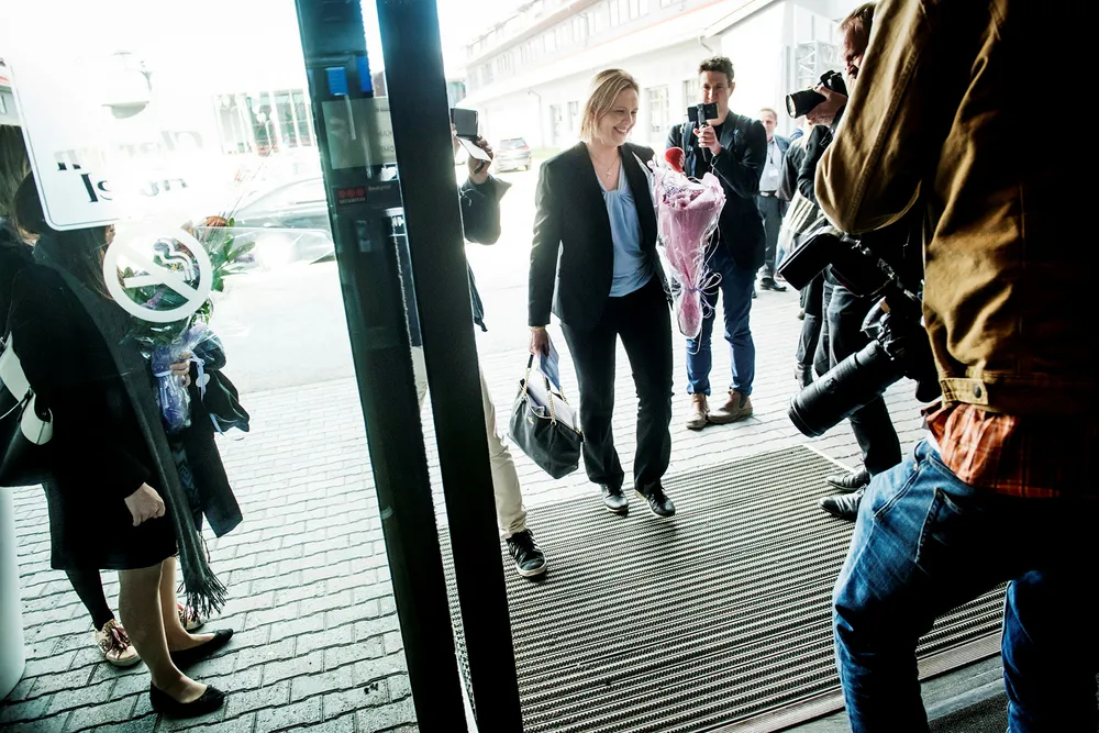 Sylvi Listhaug ser ikke noe problem med at hun er involvert i saken der en av hennes tidligere kunder er aktør. Her ankommer hun Frps landsmøte tidligere i år etter at hun ble statsråd.