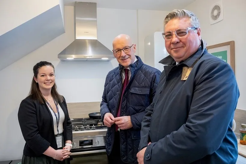 Right to left: SGN CEO Simon Kilonback with First Minister John Swinney and SGN Future of Energy Project Manager Lorna Archer.