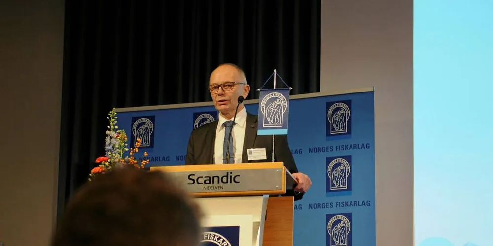 Kjell Ingebrigtsen, leder i Norges Fiskarlag, under åpningstalen på landsmøtet 2017.Foto: KJERSTI KVILE