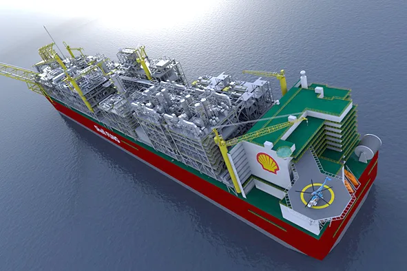Prelude: the floating liquefied natural gas vessel, illustrated above, is planned to be the largest offshore floating facility ever built
