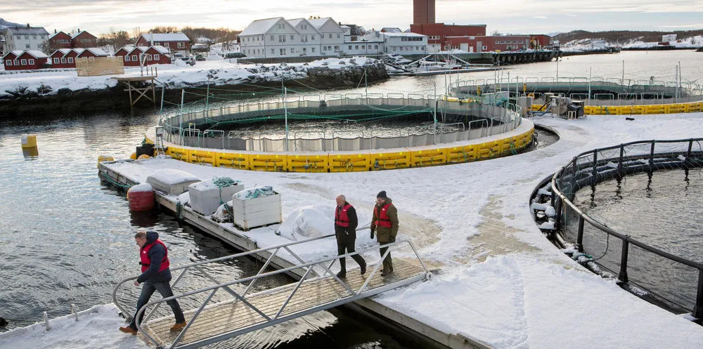 Utfordringane laksenæringa slit med i dag, kan vise veg om korleis næringa skal vekse i morgon. Bildet er frå AkvaDesign sin lukka teknologi for oppdrett av fisk.