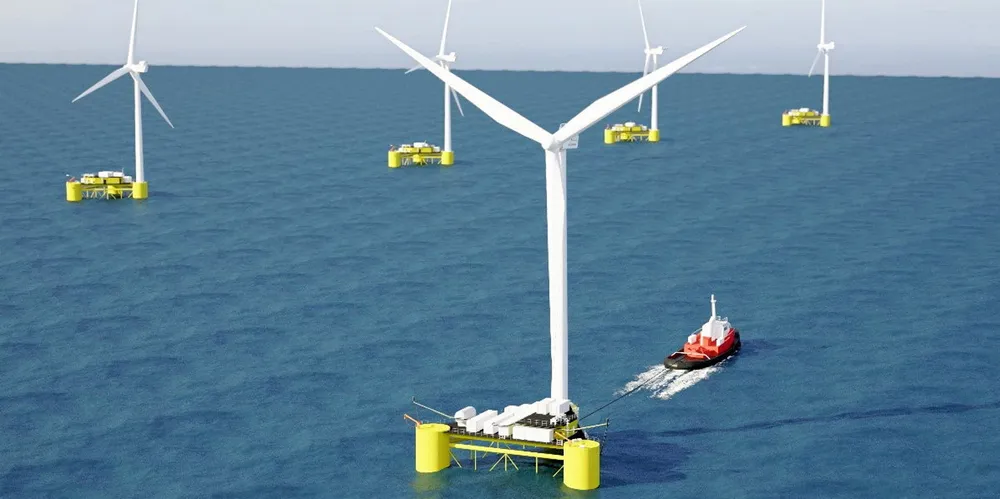 CGI of construction of floating wind farm