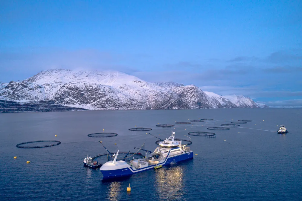 Oppdrettsselskapenes driftskostnader knyttet til sjøfasen steg kraftig det første året med grunnrenteskatt på havbruk, ifølge Fiskeridirektoratet. Her oppdrettsanlegget Lerøy Årøya i Lyngenfjorden.