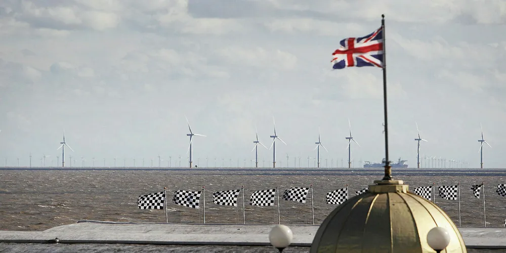 The UK's Gunfleet Sands wind farm, as seen from the town of Clacton-on-Sea.