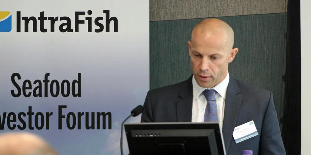 Charles Hostlund, CEO Norway Royal Salmon, speaking at the IntraFish London Investor Forum in 2017.