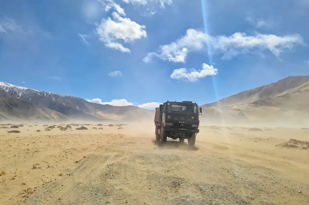 An Indian army vehicle operating in the remote Indian-administered territory of Ladakh.