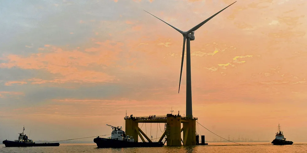 Principle Power's Windfloat1 – here being towed to its test site off Portugal in 2011 – has been redeployed at the 50MW Kindcardine project site off Aberdeen, Scotland