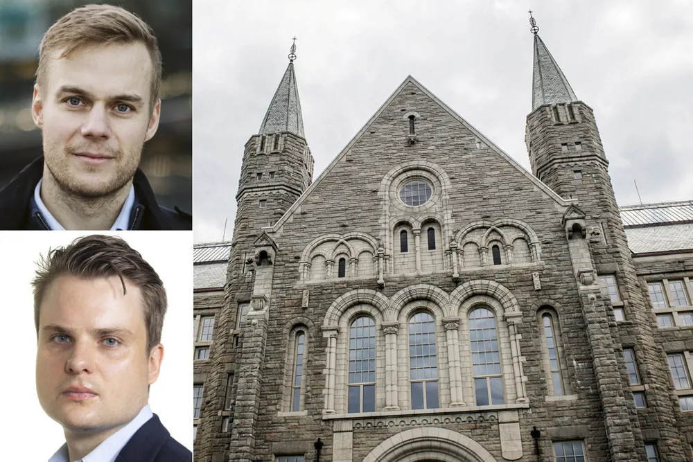 NTNU-forskerne Martin Nødland Hjelmeland (øverst) og Jonas Kristiansen Nøland får refs fra egen rektor på NTNU etter spiss debatt om kjernekraft.