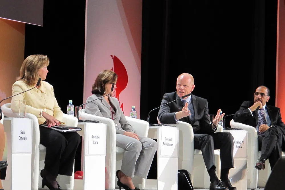 Sara Ortwein of ExxonMobil, Anelise Lara of Petrobras, Gerald Schotman of Shell and Khaled Al Buraik of Saudi Aramco discuss upstream technology at WPC