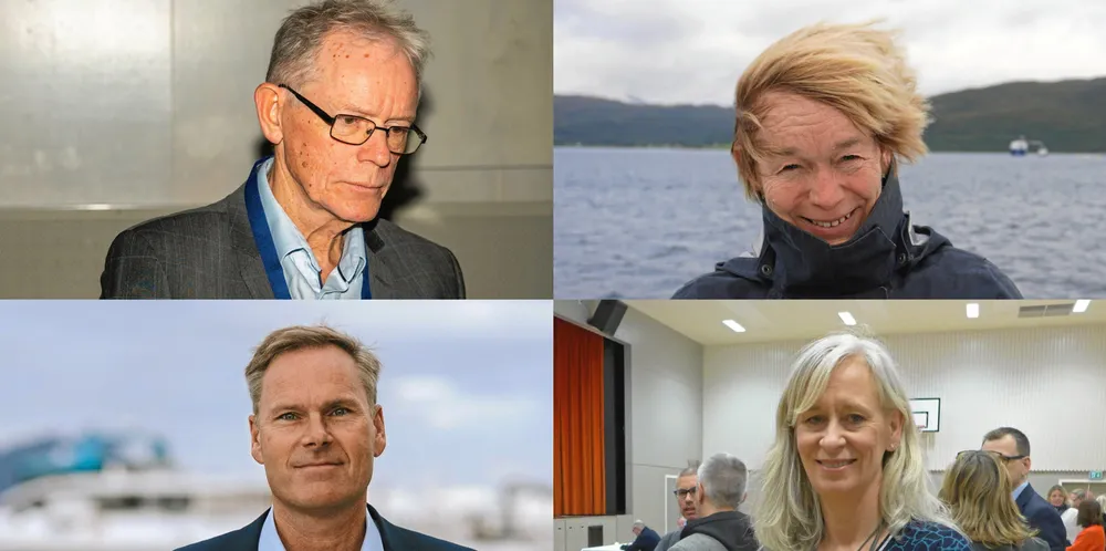 Ola Øvrelid i Sparenbank1 SMN (oppe til venstre), Anne Hvistendahl i DNB, Per Martin Olsen i Sparebank1 Nord-Norge og Louise Haahjem i Nordea.