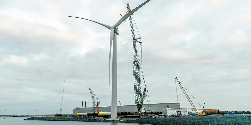 GE Renewable Energy Haliade-X prototype in the Port of Rotterdam, in the Netherlands