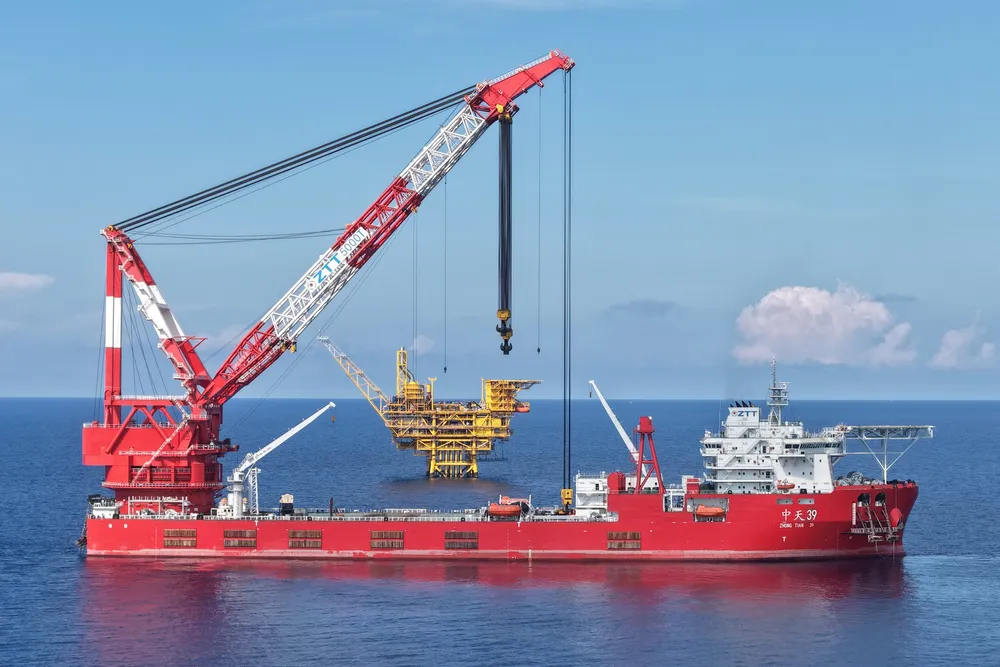The vessel Zhongtian 39 performing topsides installation for Vietsovpetro.