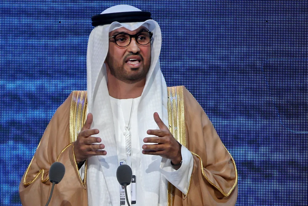 Address: Abu Dhabi National Oil Company (Adnoc) chief executive Sultan Ahmed Al Jaber speaks during the opening ceremony of the Abu Dhabi International Petroleum Exhibition and Conference (ADIPEC) in Abu Dhabi on 11 November 2019.