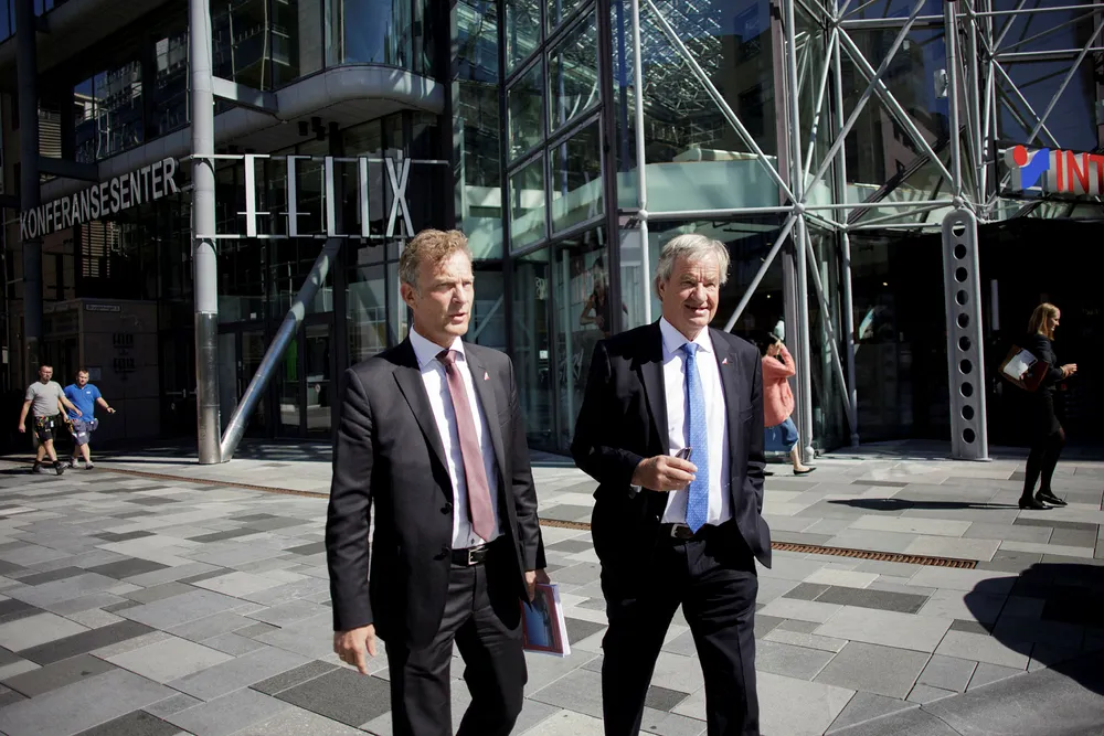 Bjørn Kjos (t.h) og konstituert finansdirektør Tore Østby Foto: Javad Parsa